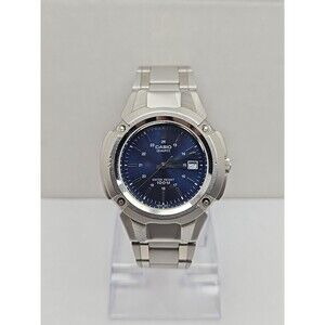 Casio MTP 3036 Mens Quartz Watch Blue Dial Date 100M Stainless Steel New Battery